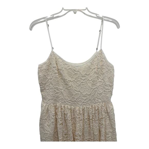 Abercrombie Fitch Mini Dress Womens Large Beige Floral Eyelet Lace Fairy Boho - Picture 2 of 10